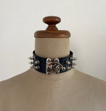 Floral embossed leather spiked collar OBEY
